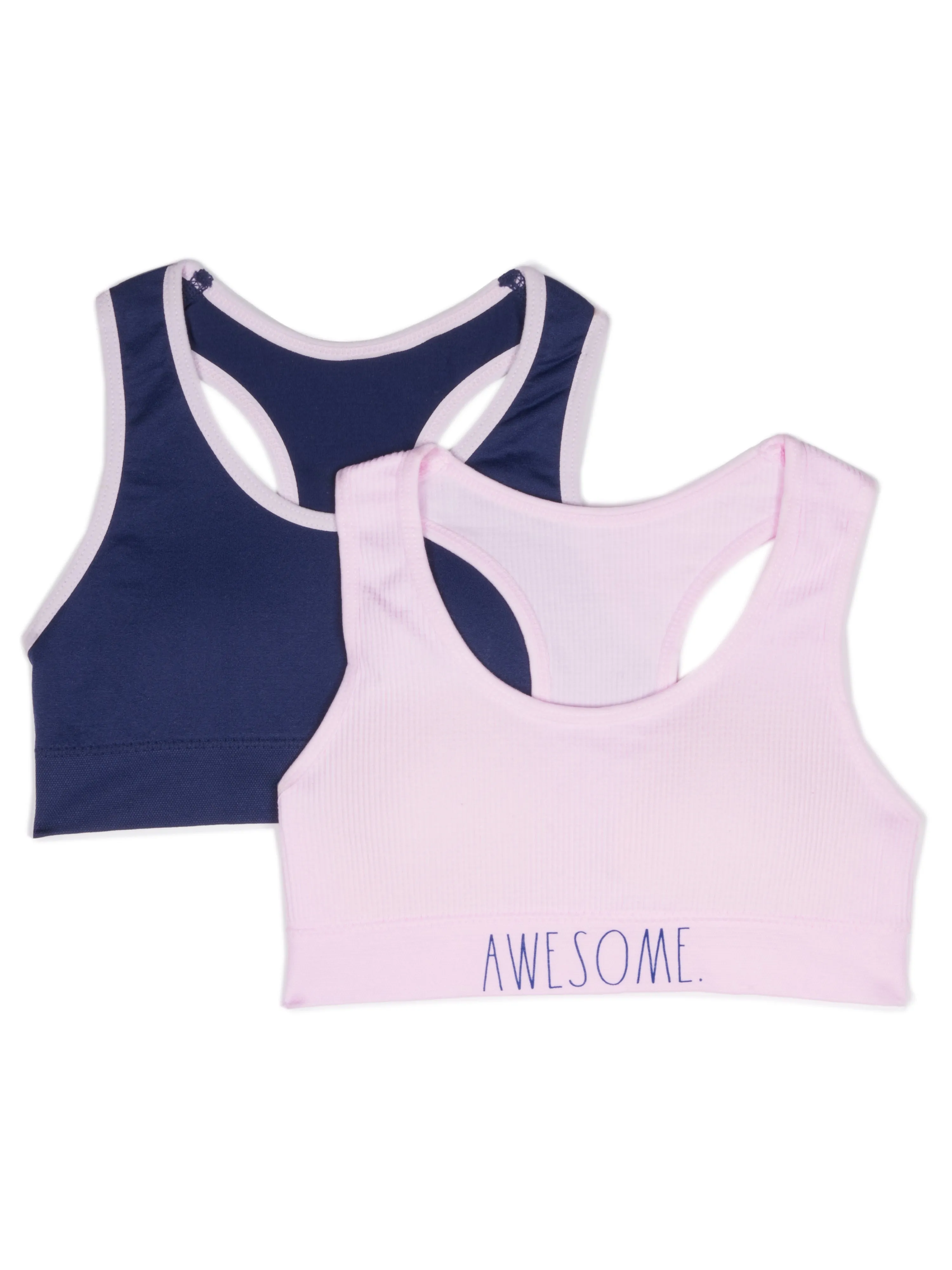 Girls "AWESOME" 2-Pack Seamless Ribbed Sports Bra Set