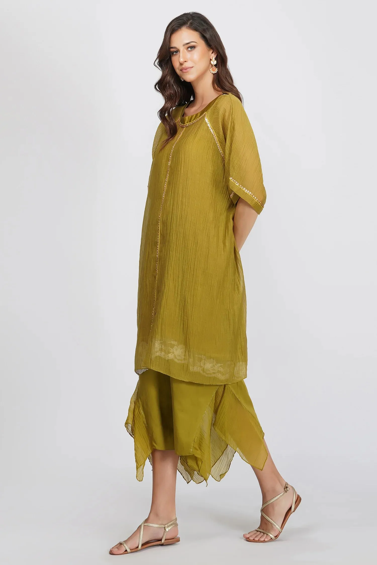 Green Asymmetric Tunic Set