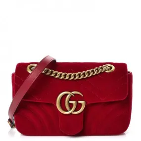 Gucci Shoulder Marmont Gg Mini Quilted Red Chevron Velvet Cross Body Bag