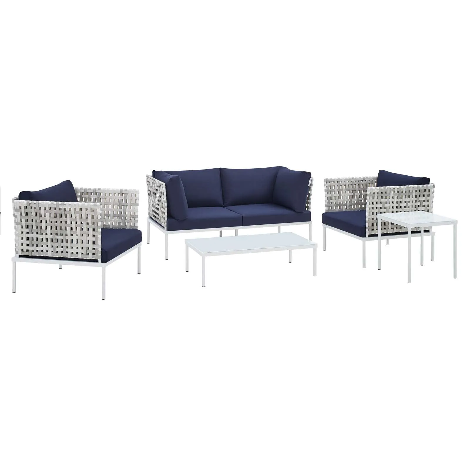 Harmony 5-Piece  Sunbrella® Basket Weave Outdoor Patio Aluminum Seating Set