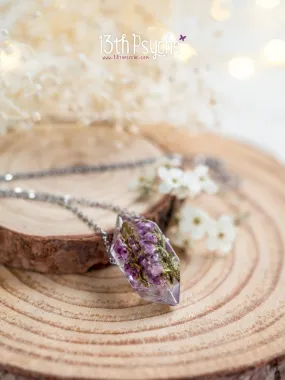 Heather flowers crystal point pendant necklace