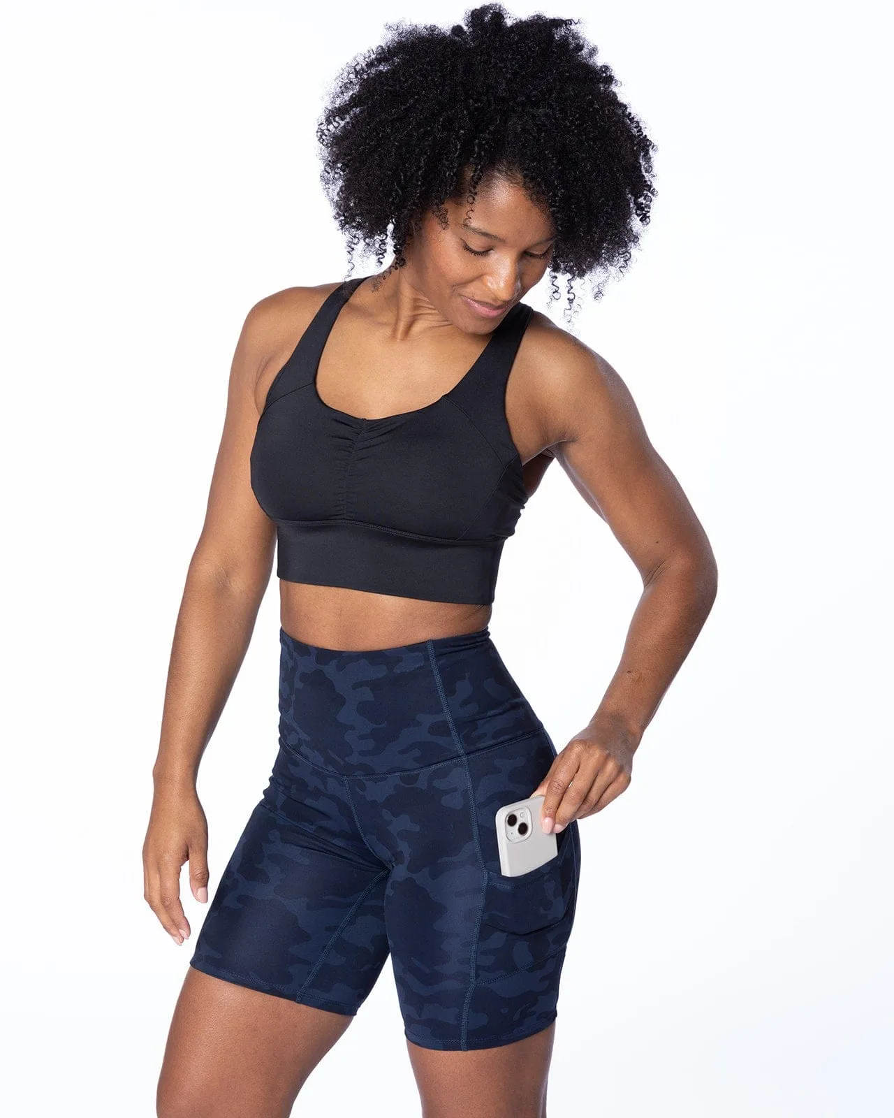 Hi Five High-Waisted Biker Short – Looker (Navy/Black Camo)