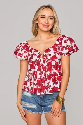 Houston Puff Sleeve Top - Scarlet Flower