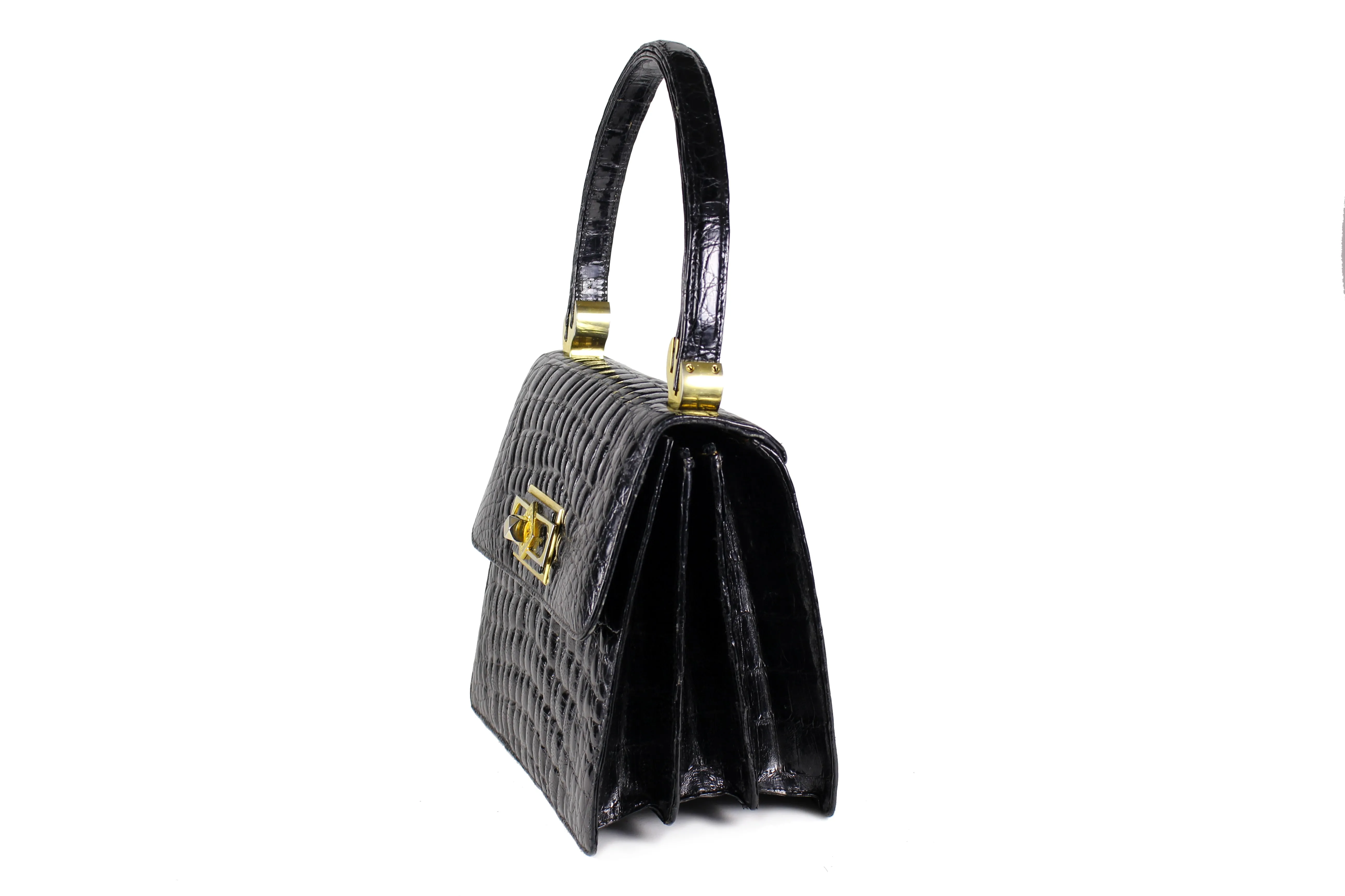 Jet black large "sauvage" crocodile skin flap handbag