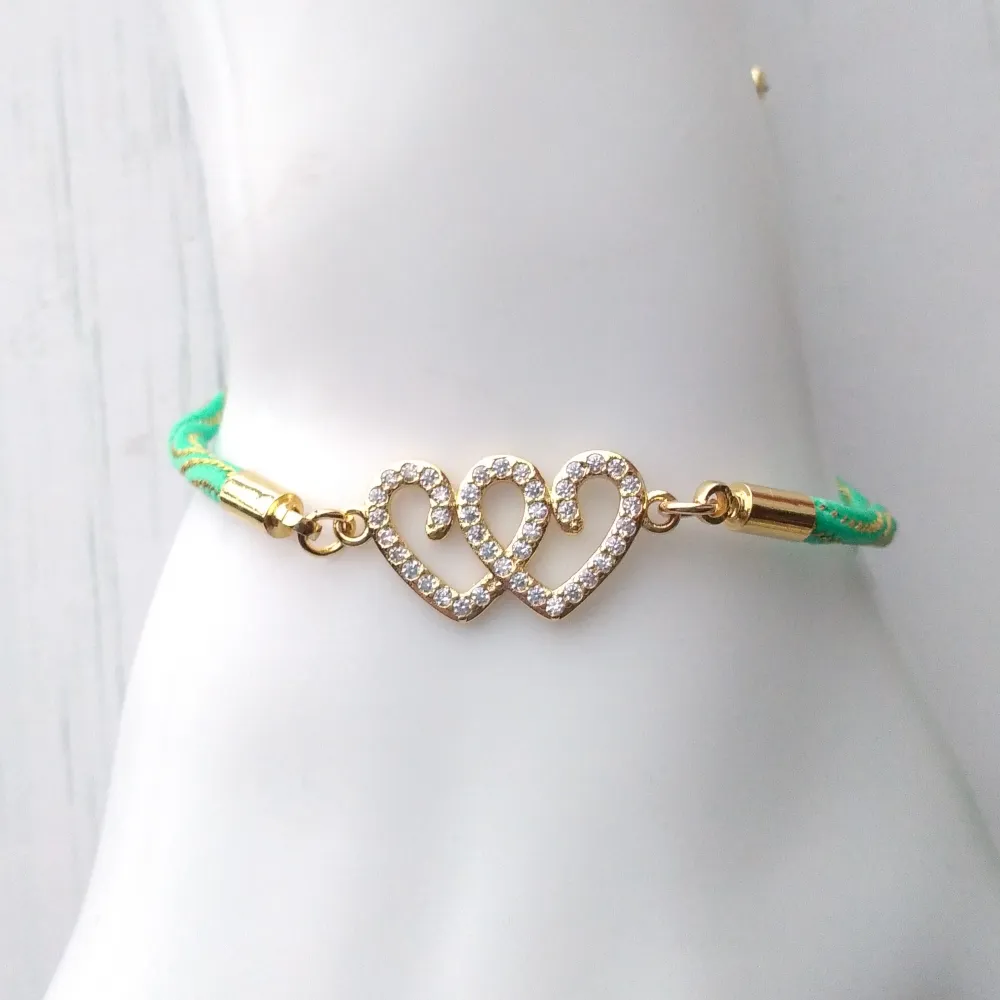 Kelly Twin Hearts Metallic Corded Slider Bracelet