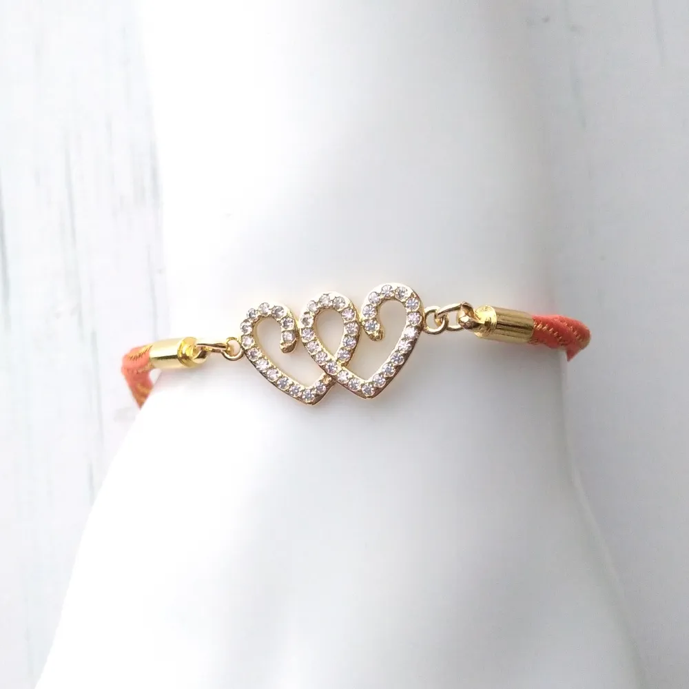 Kelly Twin Hearts Metallic Corded Slider Bracelet