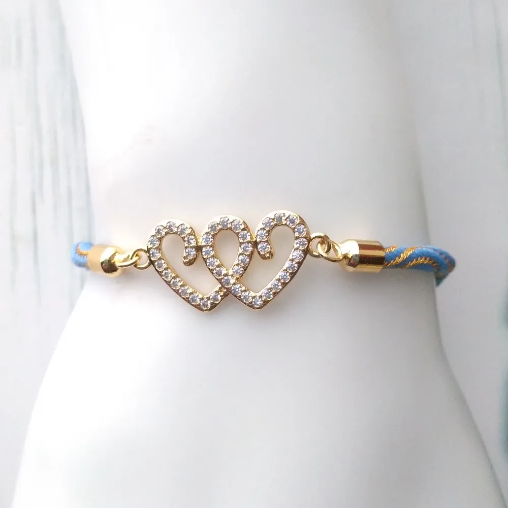 Kelly Twin Hearts Metallic Corded Slider Bracelet