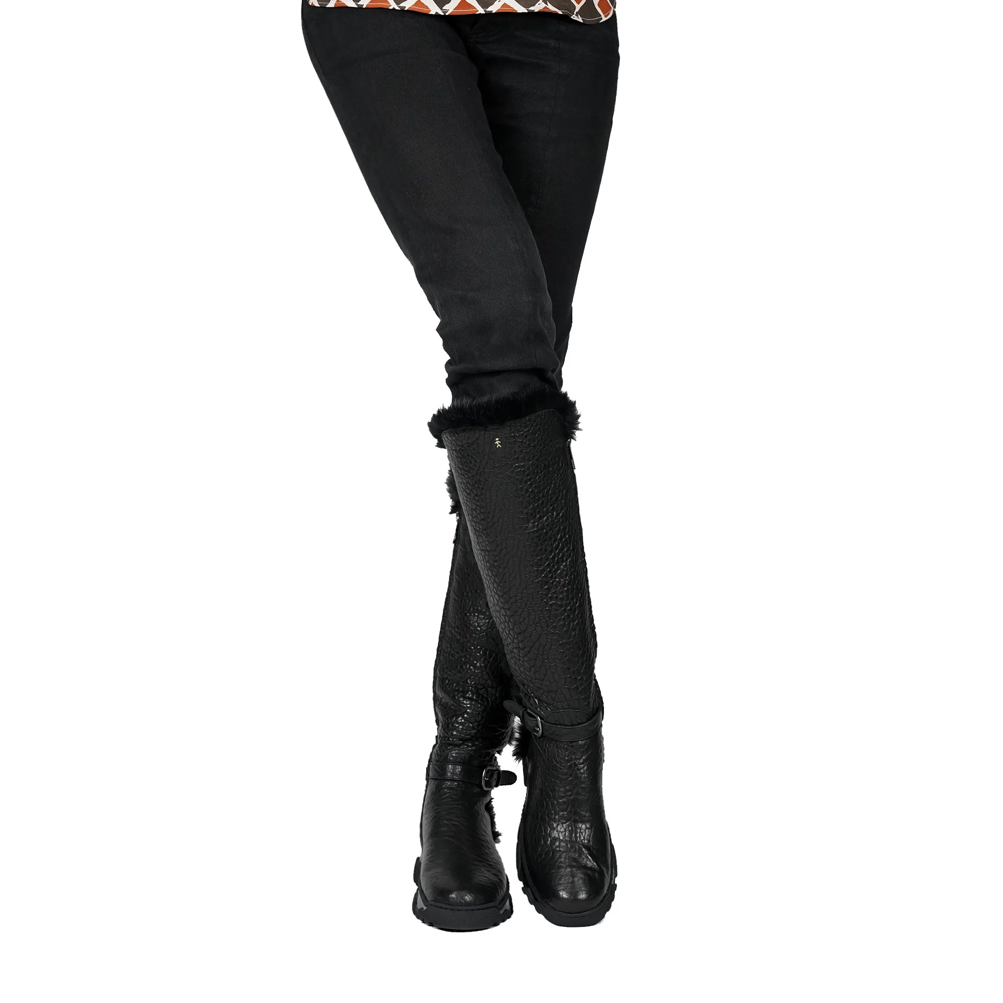 Leather Shearling Knee Boot Black