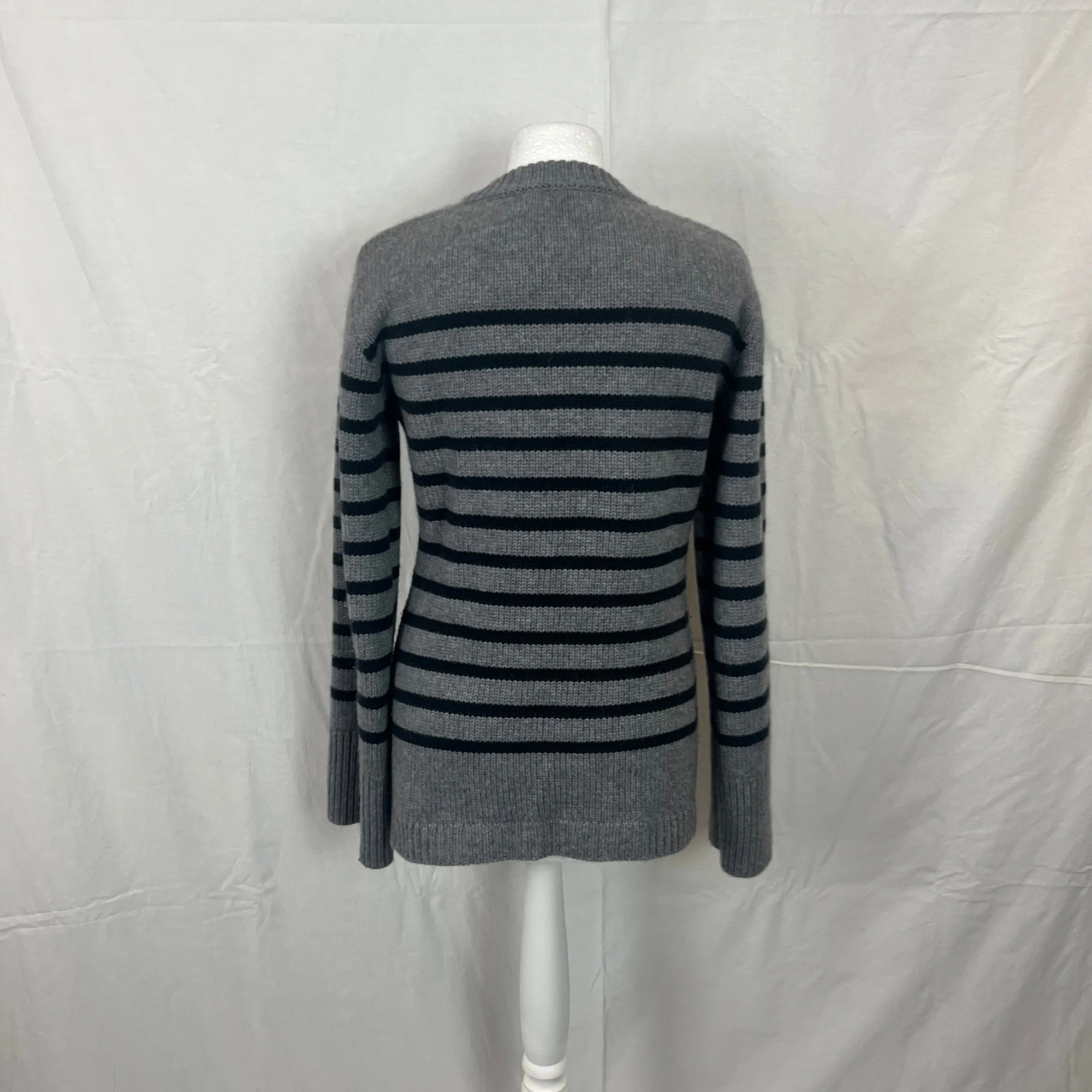 Lisa Yang 420 Cashmere Grey Striped Knitted Jumper S/M