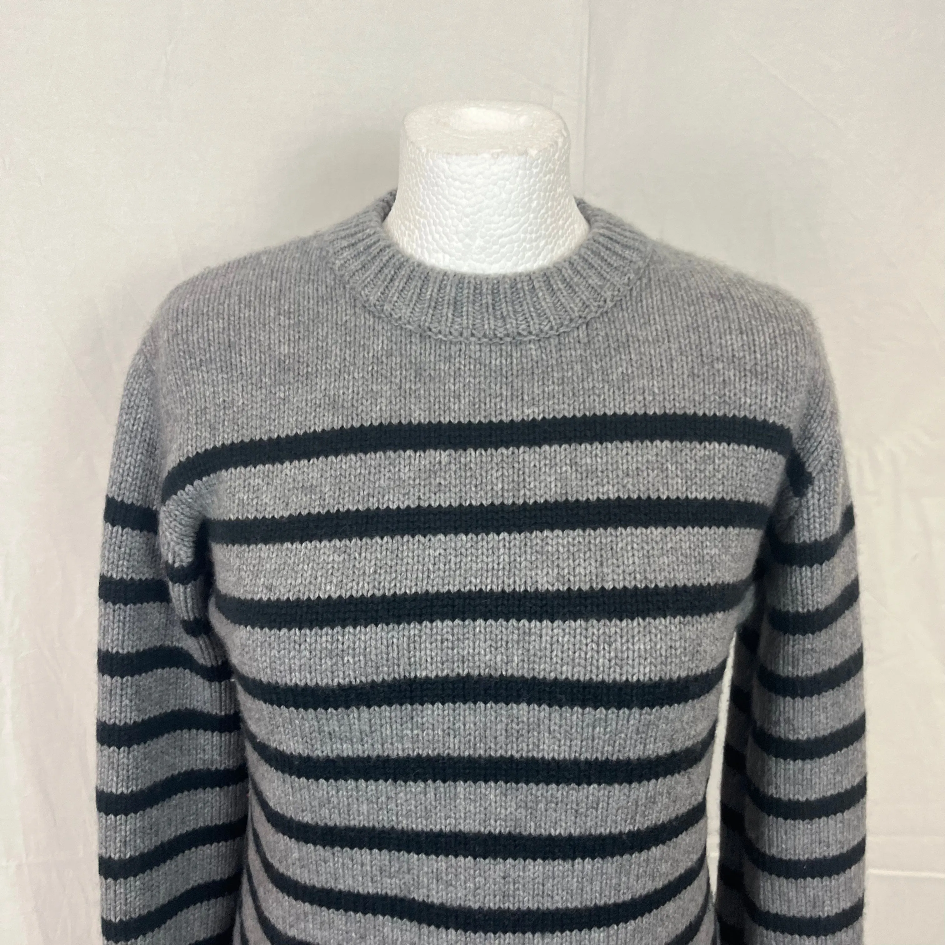 Lisa Yang 420 Cashmere Grey Striped Knitted Jumper S/M