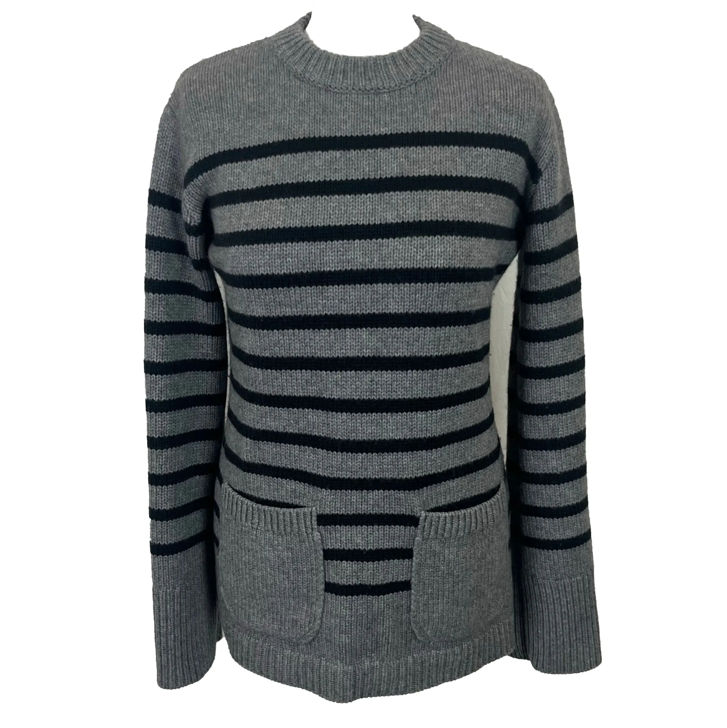 Lisa Yang 420 Cashmere Grey Striped Knitted Jumper S/M