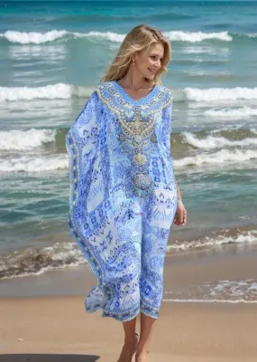 Long Silk Embellished Kaftan- Femme Fatal