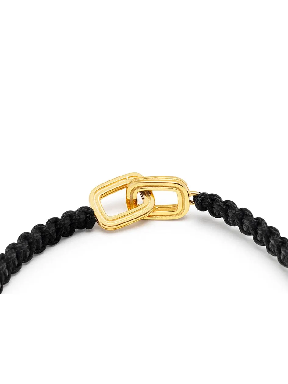 Men's Black String Bracelet with Gold Interlocking Rings