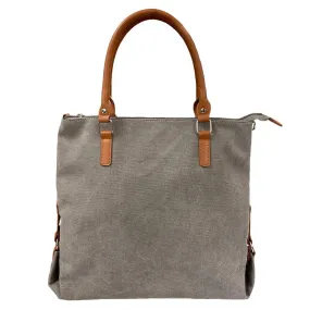 Minkara | Women's Grey Canvas Handbag with Genuine Leather Straps