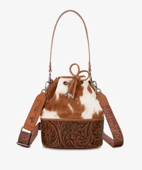 Montana West Cowhide Tooled Bucket Bag