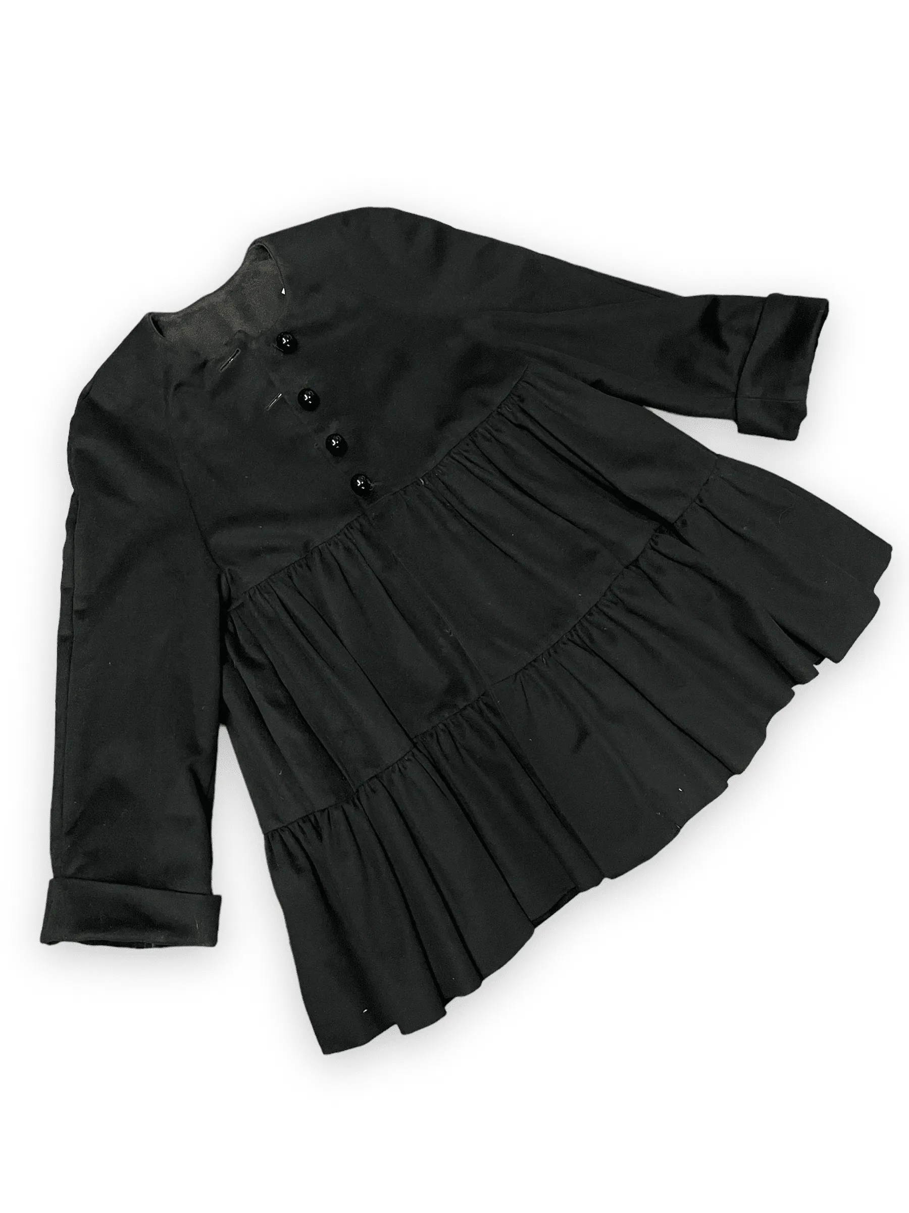 Moschino Couture! Black Wool Tiered Party Coat with Bauble Buttons Made in Italy Size M