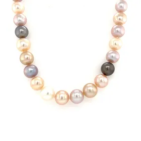 Multicolor Pearl Necklace with Forty-Seven 9.5mm Pearls and 14K White Gold Catch