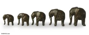 Novica African Elephants Wood Sculptures (Set Of 5)