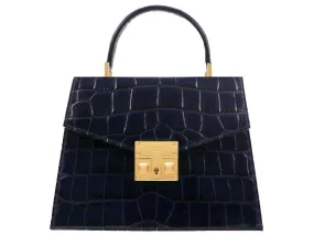 Odette Mini Orinoco 'Croc' Print Calf Leather Handbag - Navy