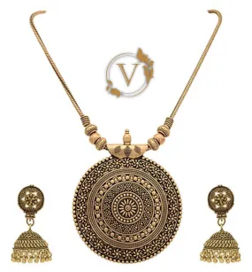 Oxidized German Silver Pendant Necklace & Earrings Set