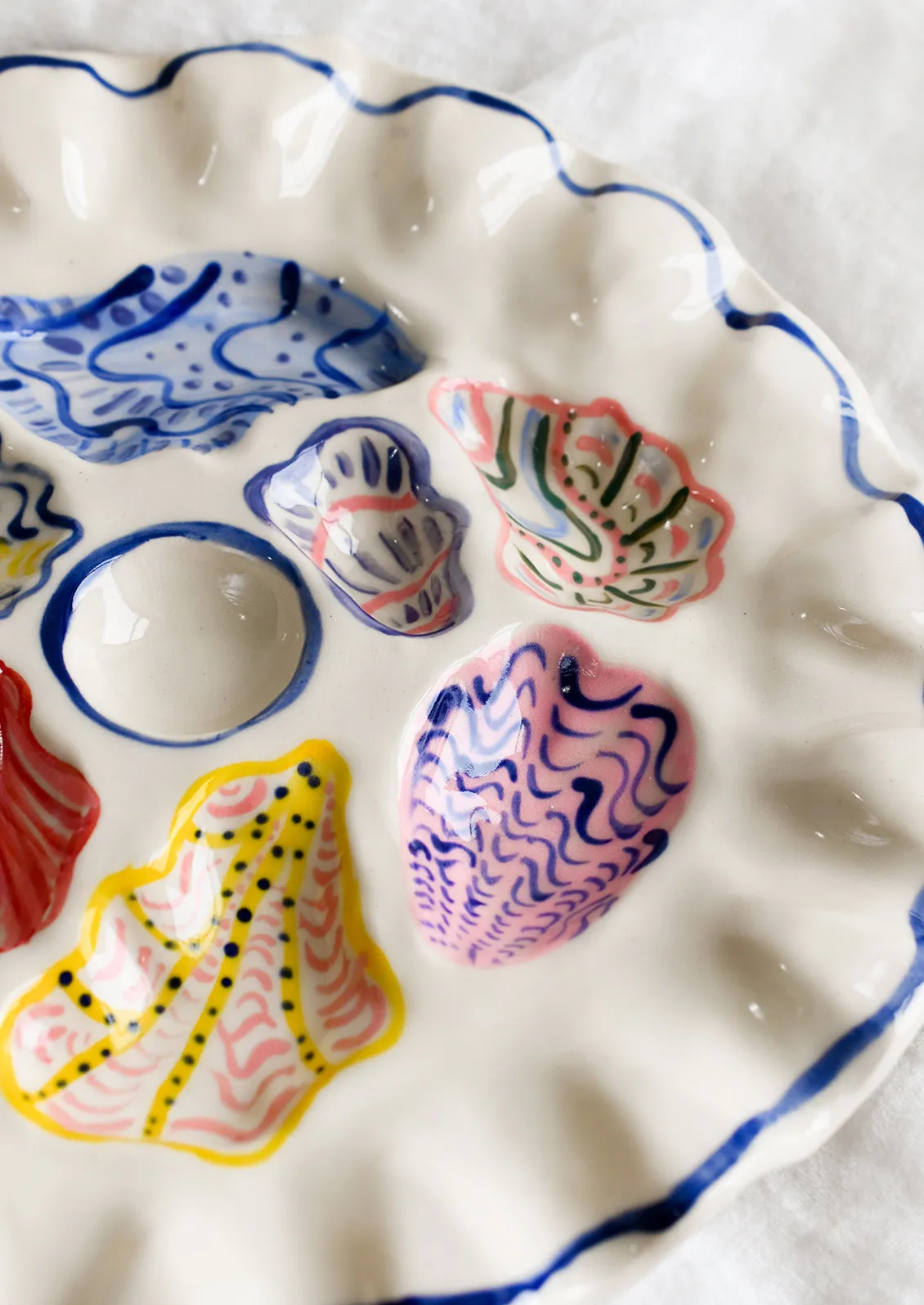 Painted Ceramic Oyster Plate