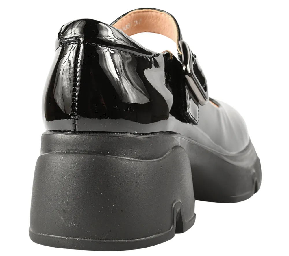 Pantofi casual, dama, PASS COLLECTION, M450008 negru, piele lacuita