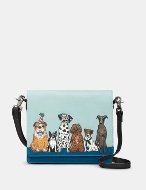 Party Dogs Leather Flap Over Cross Body Bag