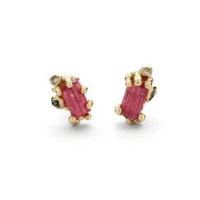 Pink Tourmaline and Grey Diamond Encrusted Studs