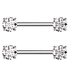 Prong Clear CZ Threadless Titanium Nipple Barbells