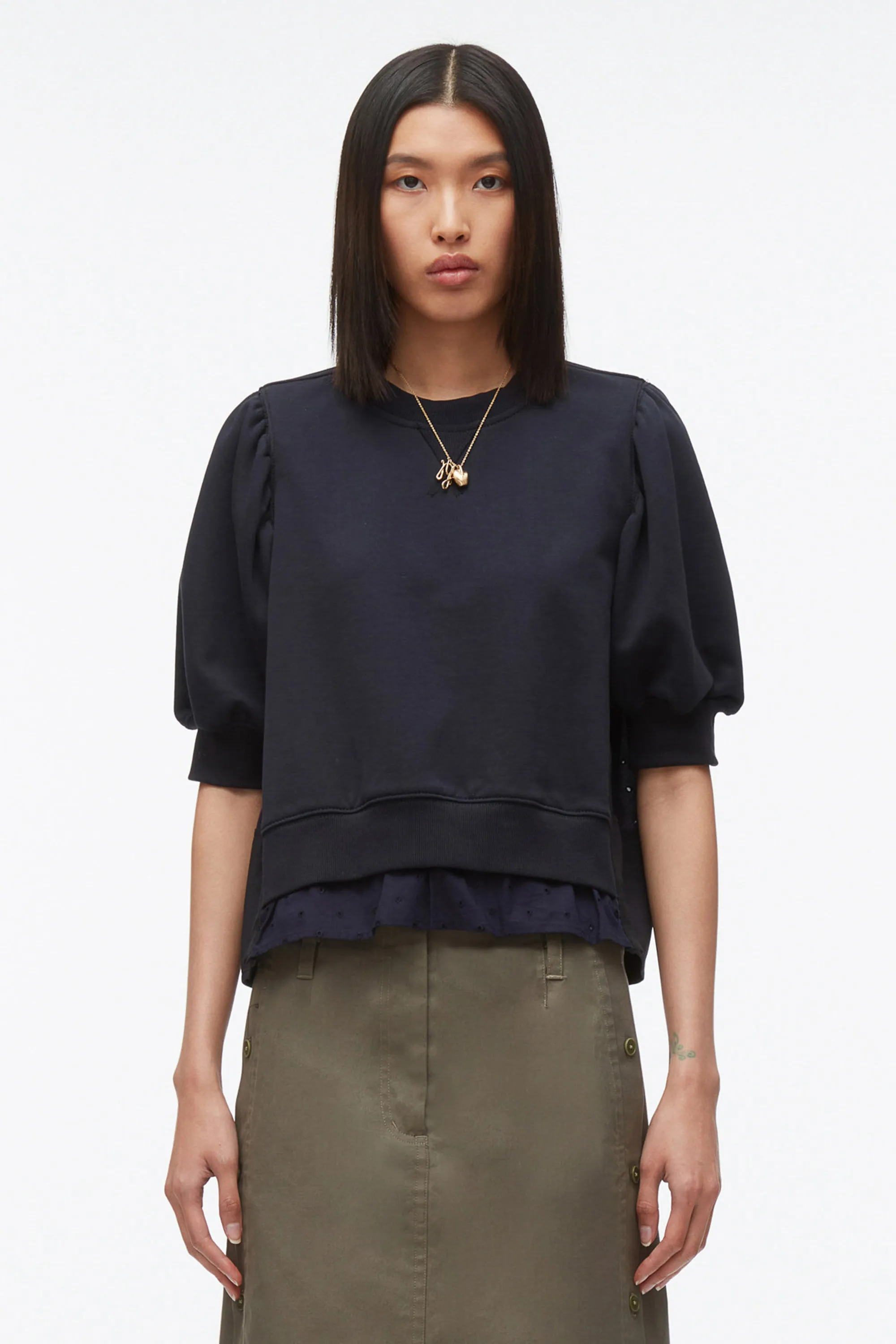 Puff Sleeve Sweatshirt with Voile Combo