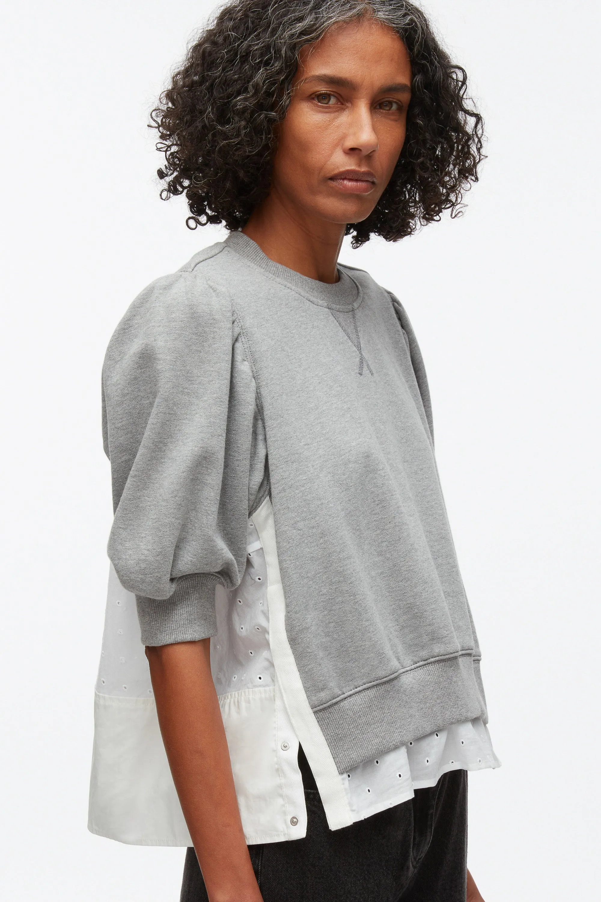 Puff Sleeve Sweatshirt with Voile Combo