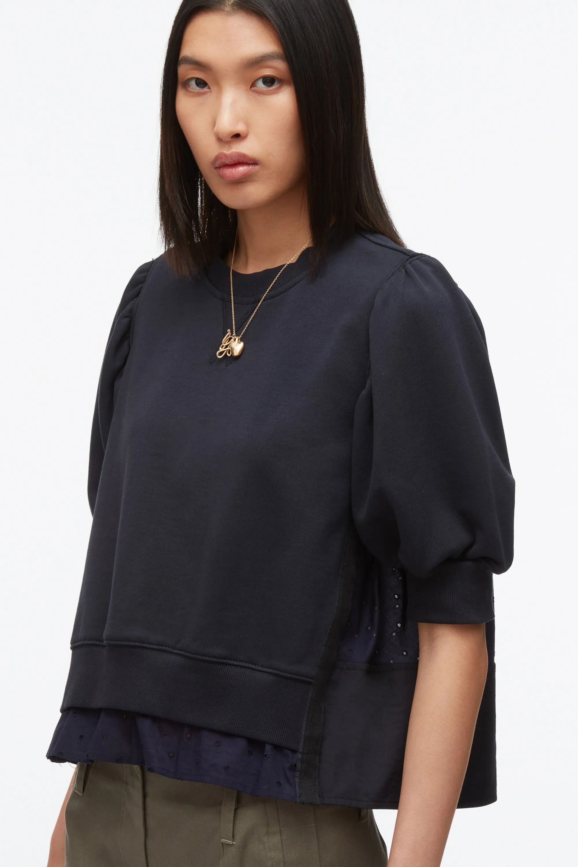 Puff Sleeve Sweatshirt with Voile Combo