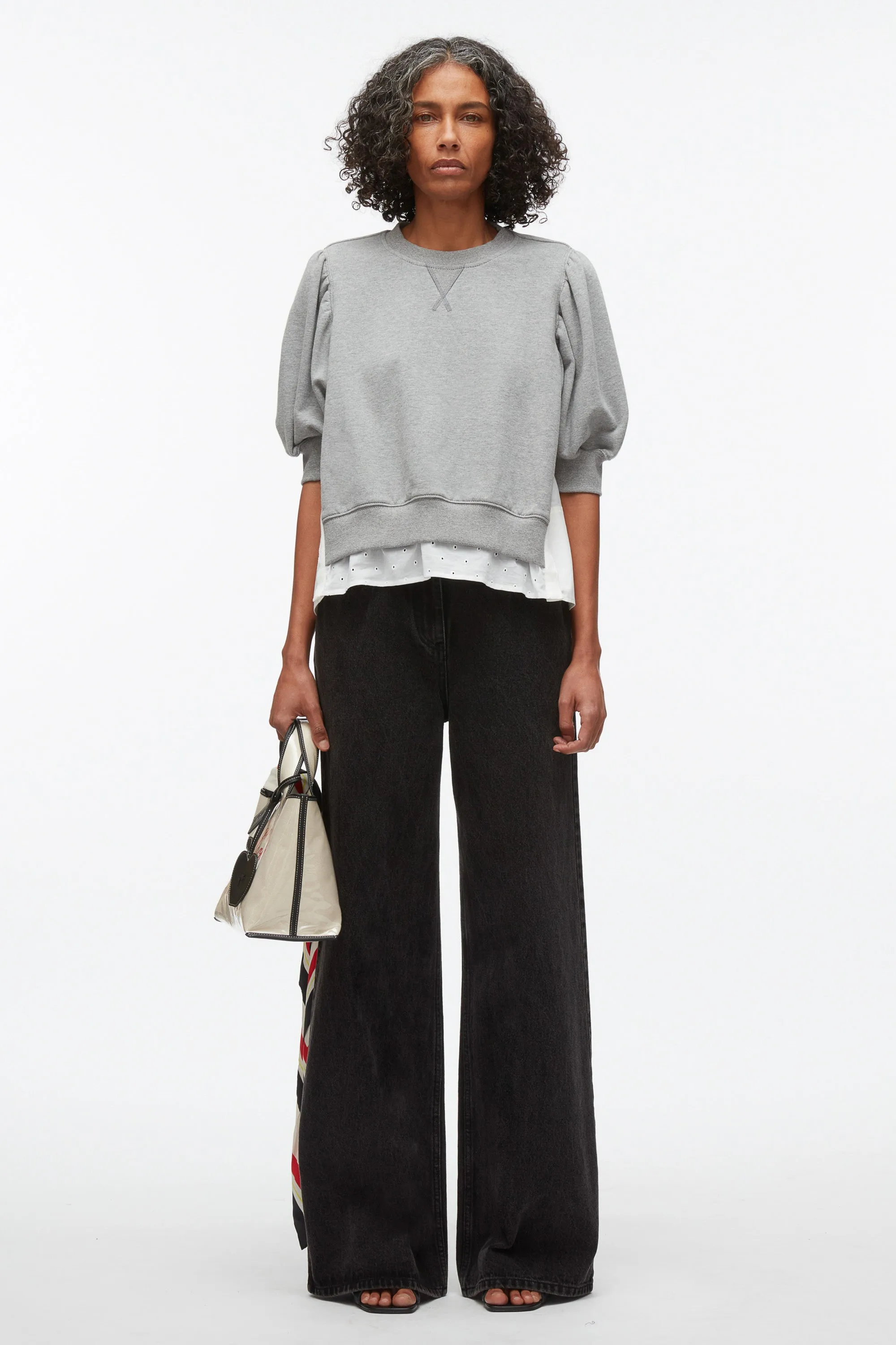 Puff Sleeve Sweatshirt with Voile Combo