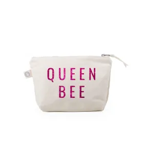 QUEEN BEE: Makeup Bag Natural Kanvas with Pink Glitter