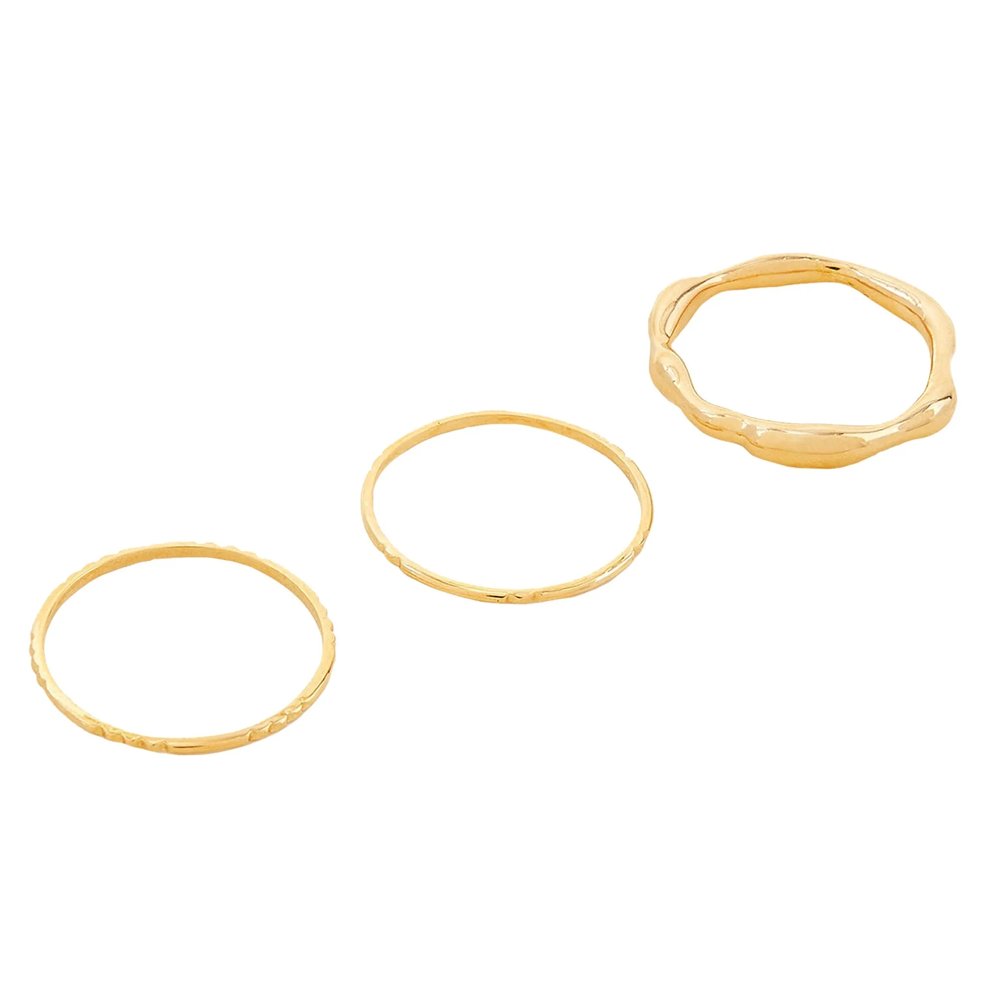 Real Gold Plated Z Gold Molten Rings Set Of Three-Medium