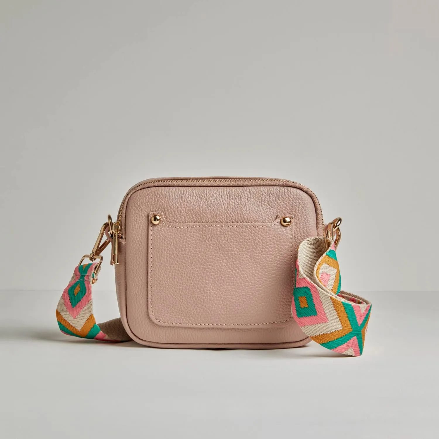 Sienna Crossbody Bag in Blush with Mustard and Pink Bohemian Strap