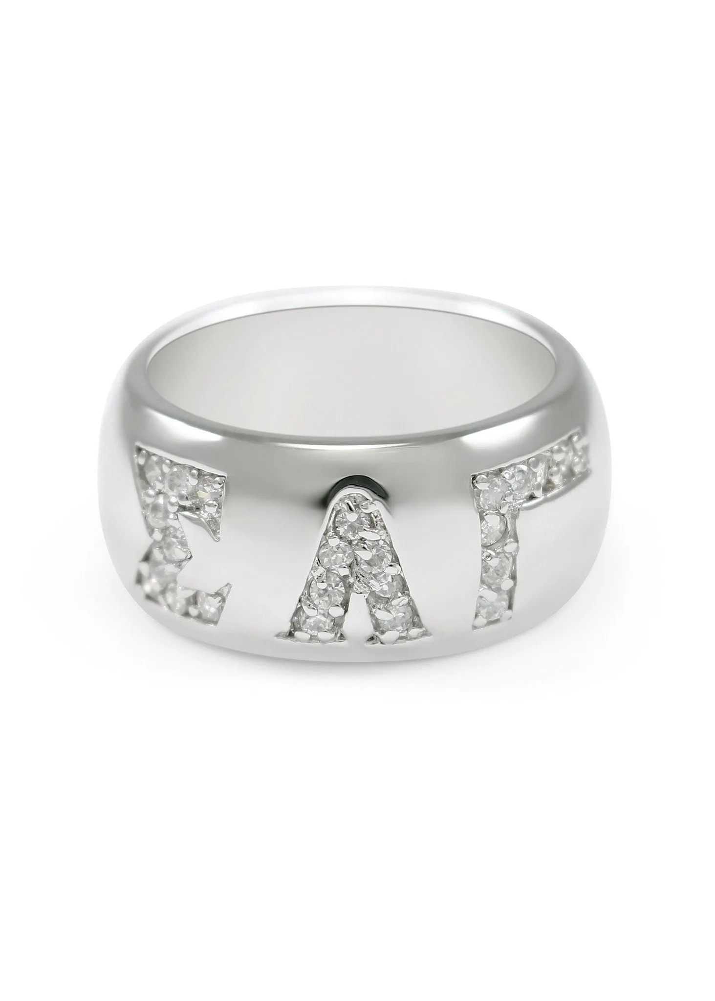 Sigma Lambda Gamma Sterling Silver Ring with Pave Cubic Zirconia Greek Letters