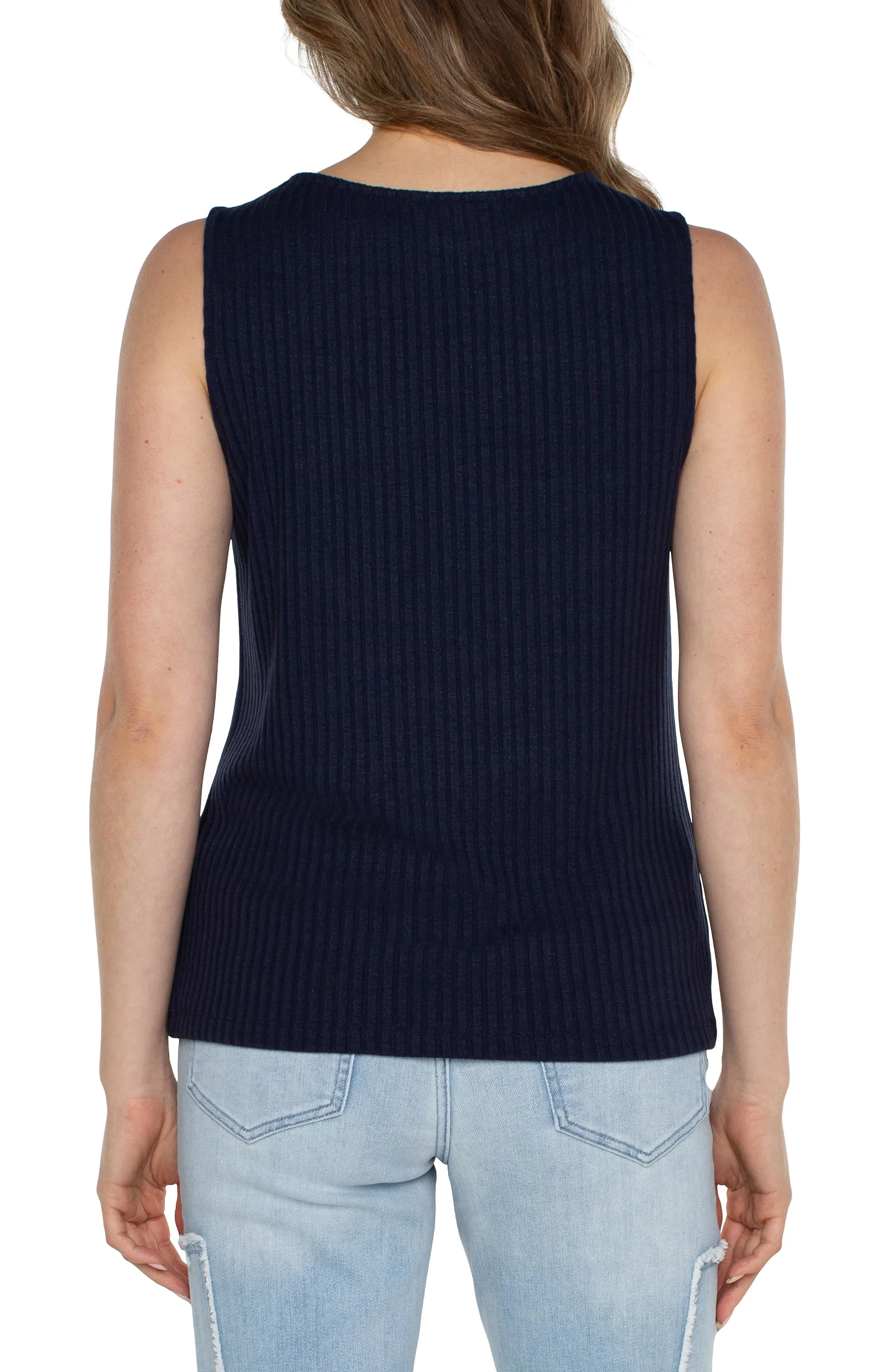 SLEEVELESS BOAT NECK RIB KNIT TOP