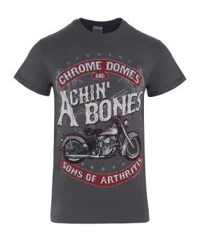 Sons of Arthritis Chrome Domes & Achin Bones Grey Biker T-Shirt (Front Only)