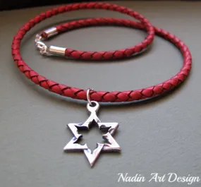 Star of David Pendant Red Necklace for Men