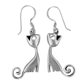 Sterling Silver Kitty Cat Dangle Earrings