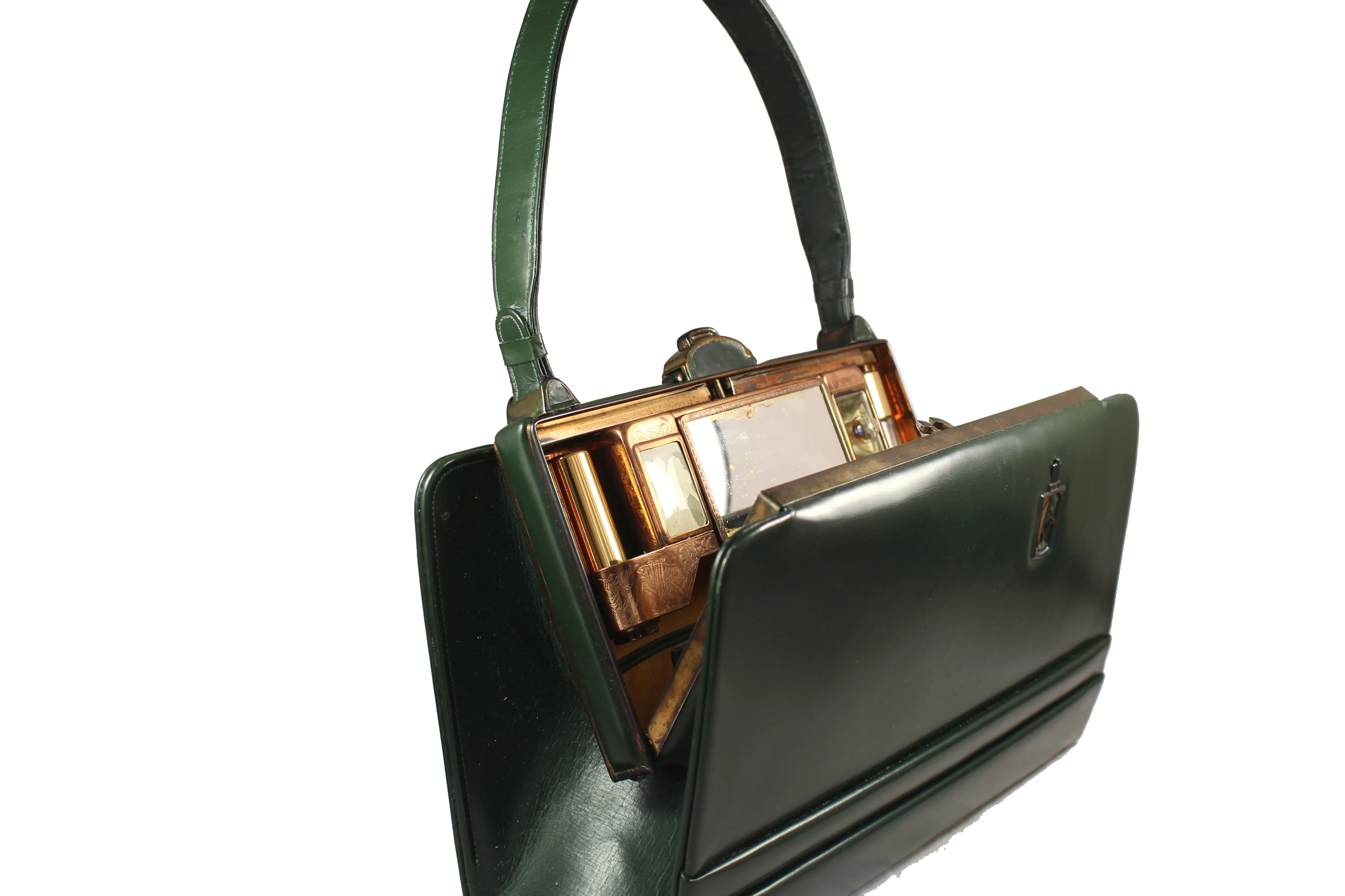 STRAETER "LITE ON" green leather handbag