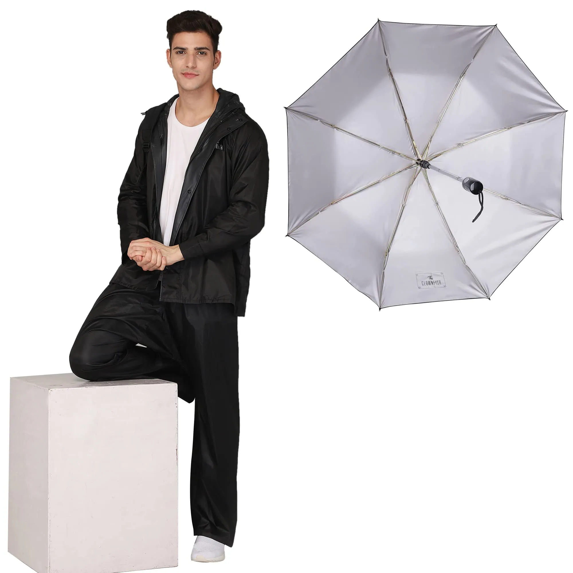 THE CLOWNFISH Combo Of Rain Coat for Men Waterproof Polyester (Black 4XL) Umbrella Savior Series 3 Fold Waterproof Polyester (Black)