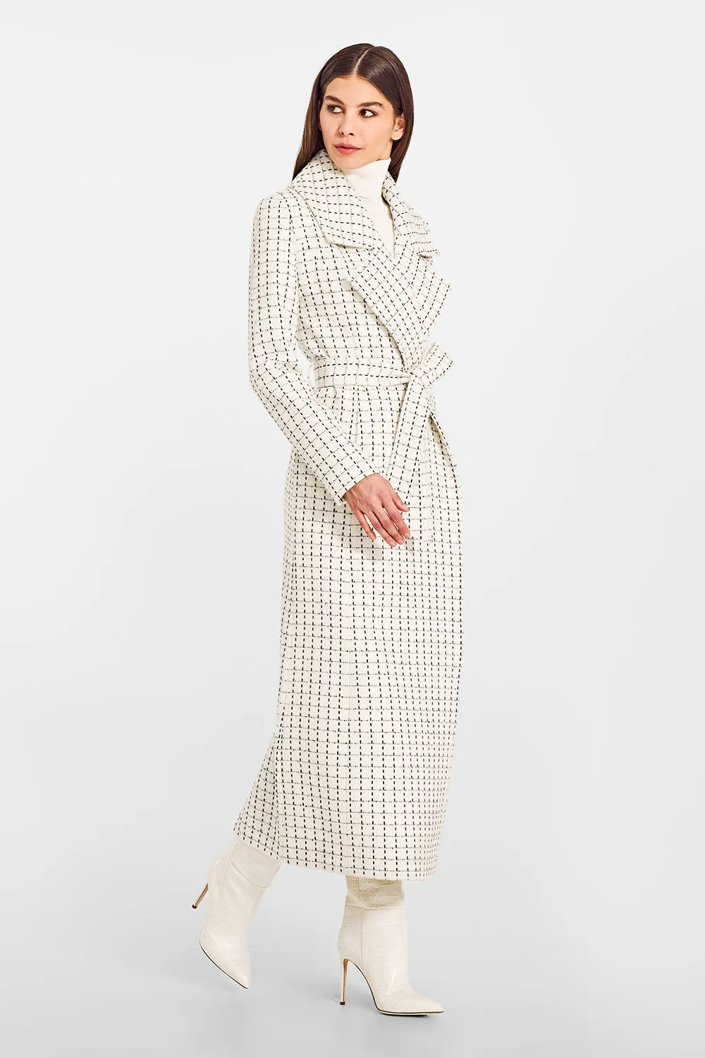 Tweed Baby Alpaca Maxi Notched Collar Wrap Coat