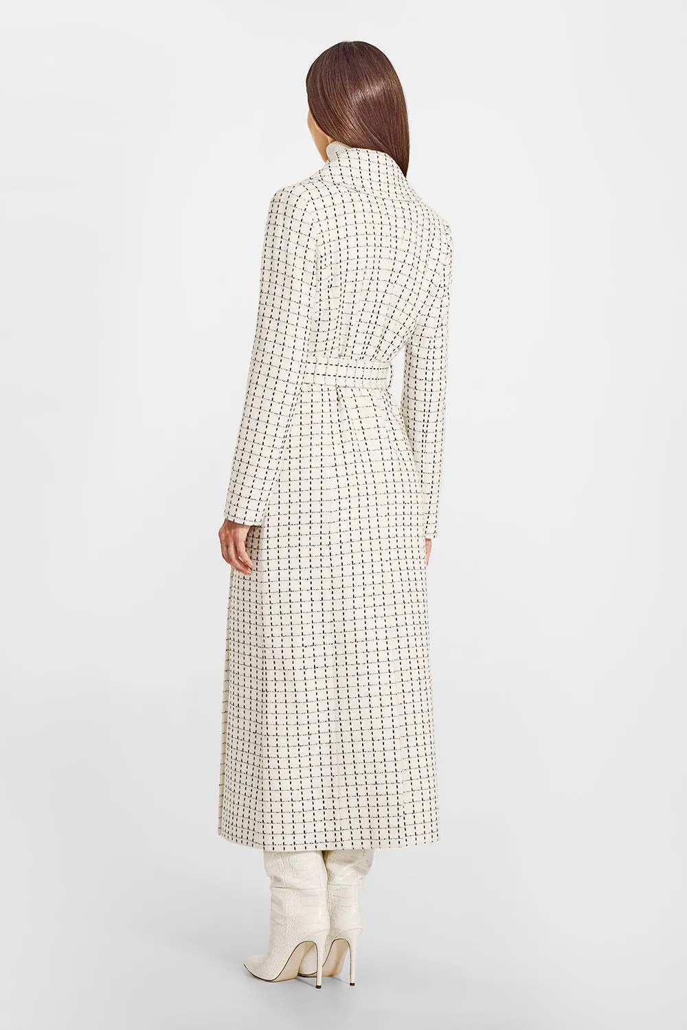 Tweed Baby Alpaca Maxi Notched Collar Wrap Coat