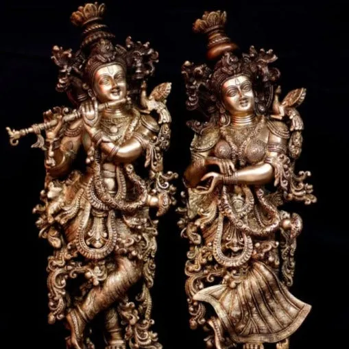 Vanamalini   , Beautifully Carved Intricate  work Radha Krishna Statue in Brass - DEVA001RKB