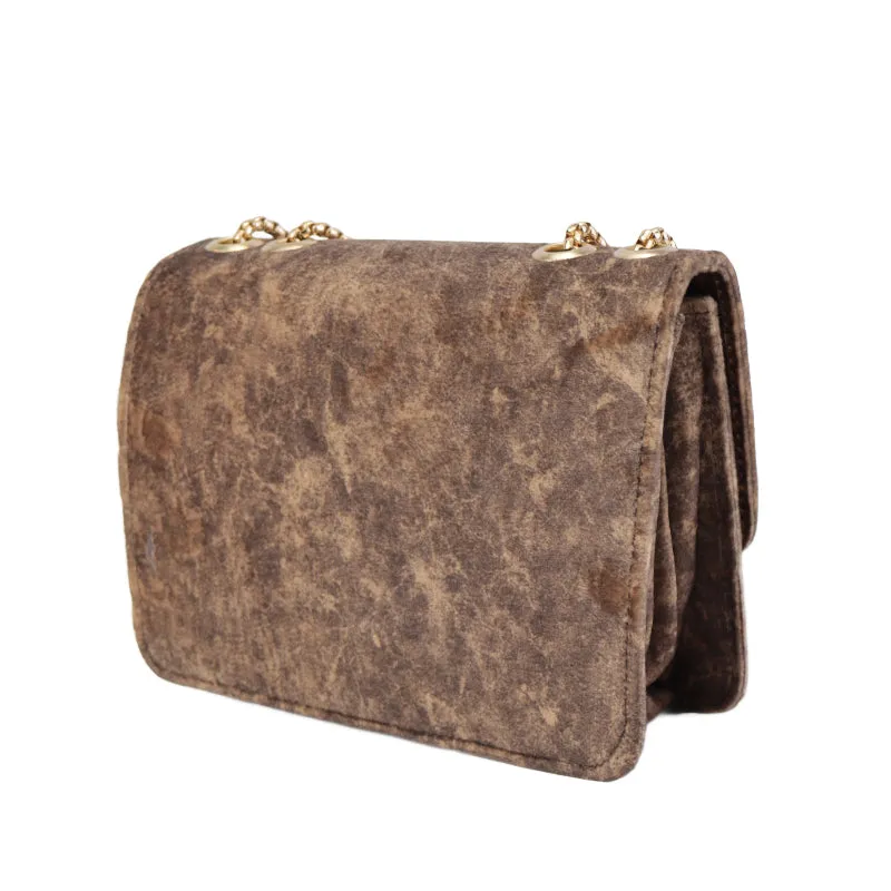 Velvet Shoulder Bag with Gold Chain