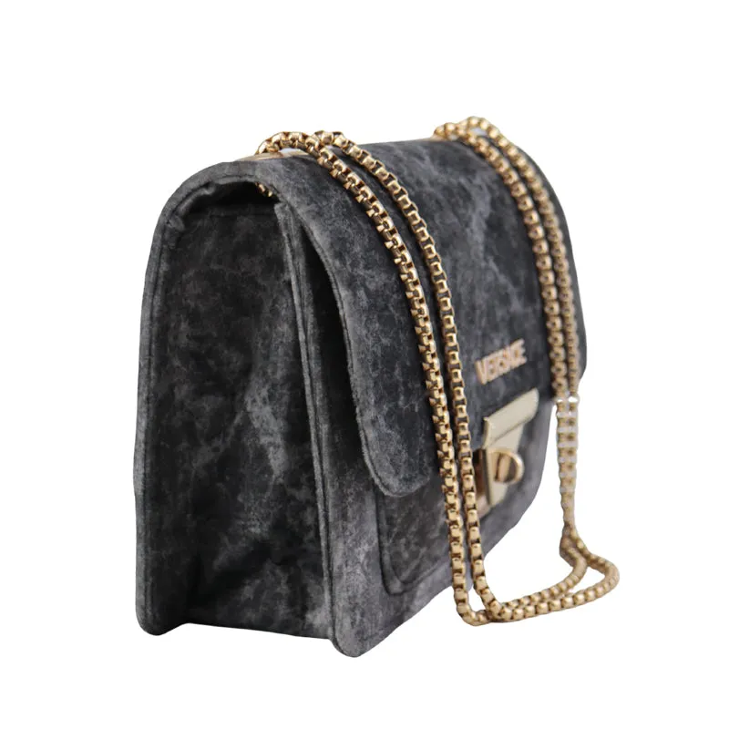 Velvet Shoulder Bag with Gold Chain