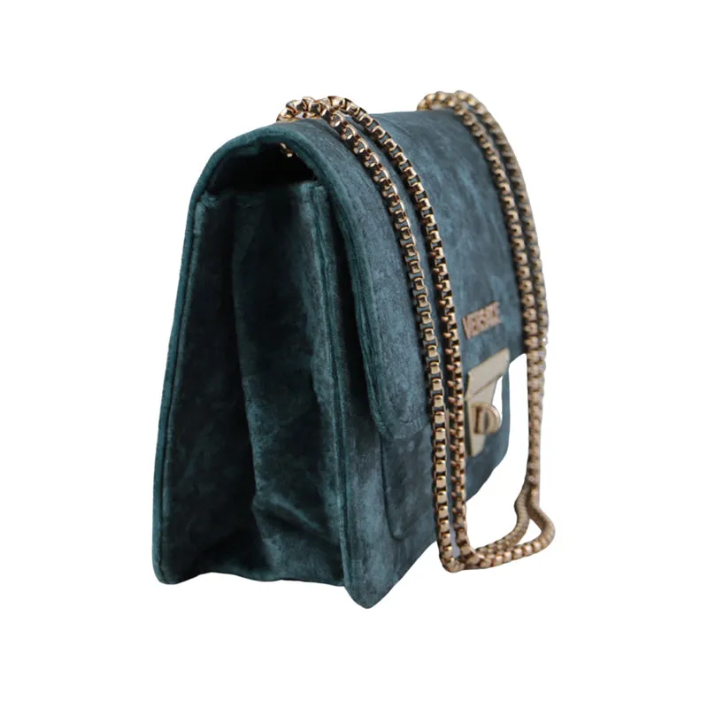 Velvet Shoulder Bag with Gold Chain