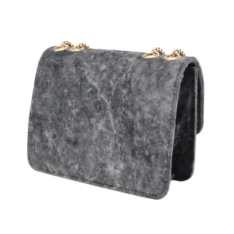 Velvet Shoulder Bag with Gold Chain